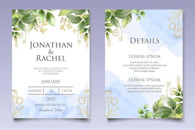 Beautiful wedding invitation floral and leaves card template