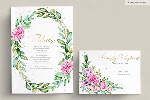 水彩花で設定された美しい結婚式の招待状