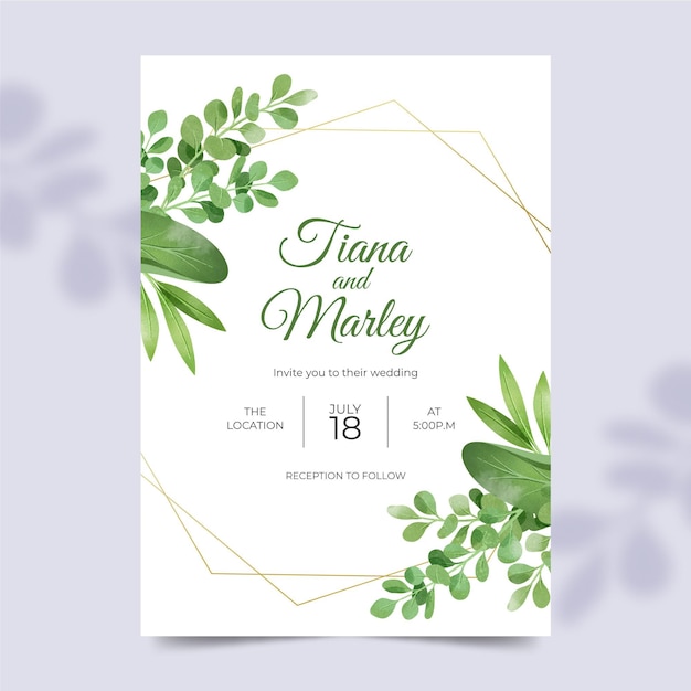 Beautiful wedding invitation template with floral ornaments