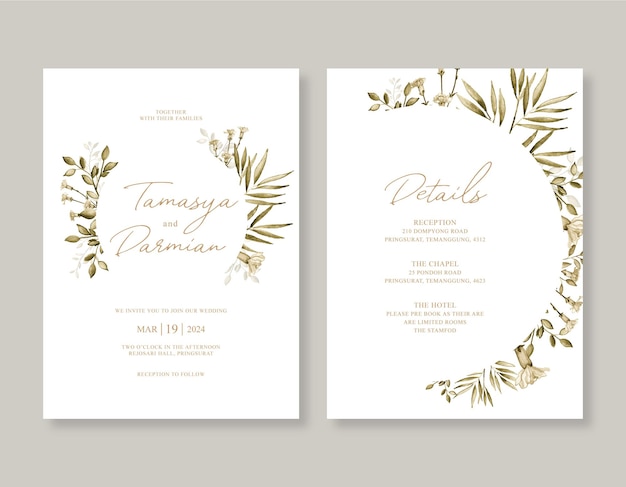 ベクトル 花の水彩画と美しい結婚式の招待状のテンプレート