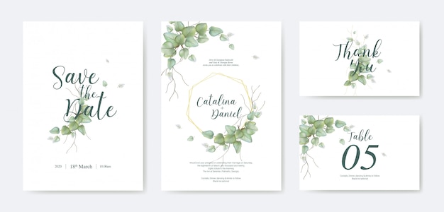 Beautiful Wedding Invitation Template with leaves