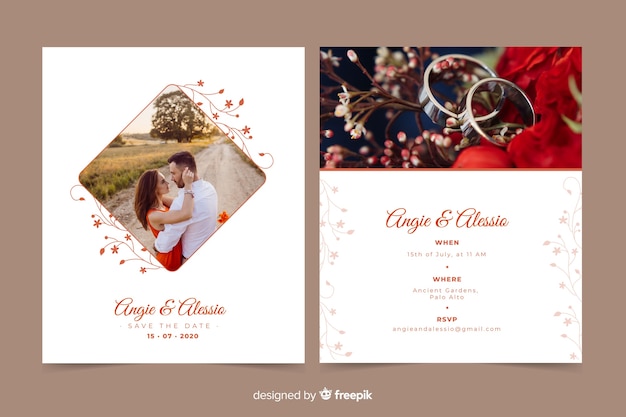 Vector beautiful wedding invitation template with photo