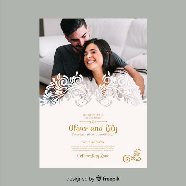 Vector beautiful wedding invitation template with photo