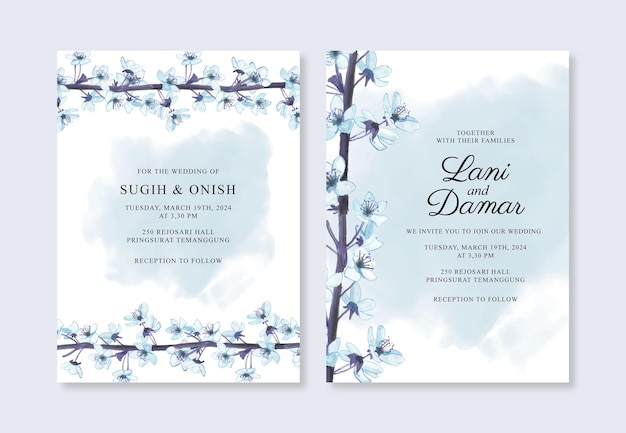 Beautiful wedding invitation template with watercolor floral