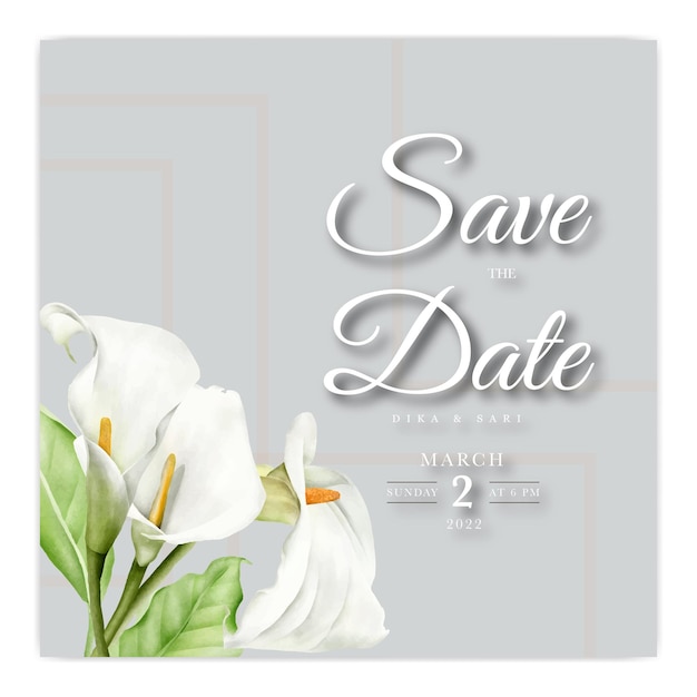 Vector beautiful wedding invitation template with white lilies free vector