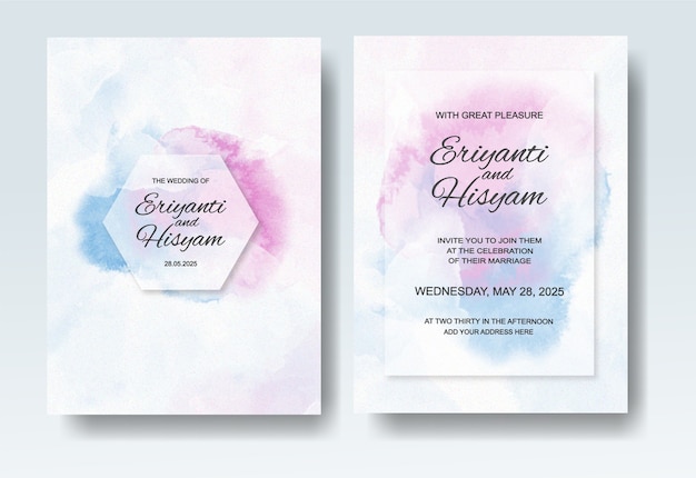 Beautiful wedding invitation with abstract splash watercolor