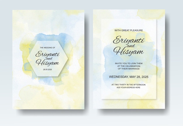 Beautiful wedding invitation with abstract splash watercolor