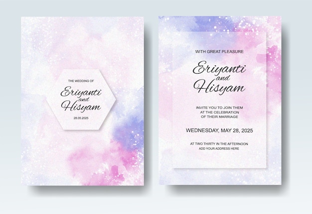 Beautiful wedding invitation with abstract splash watercolor