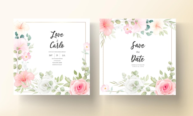 Vector beautiful wedding invitation with beautiful flowers