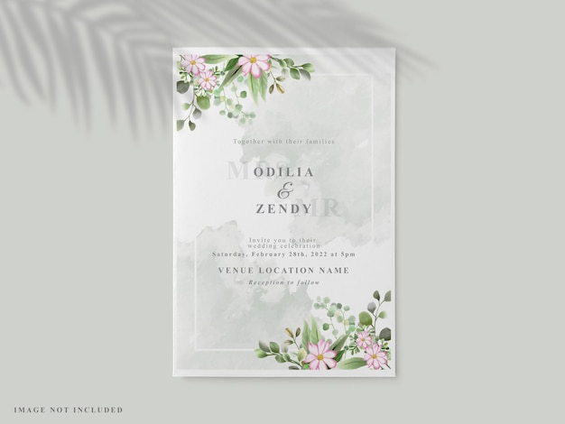 Beautiful wedding invitation with elegant floral hand drawn