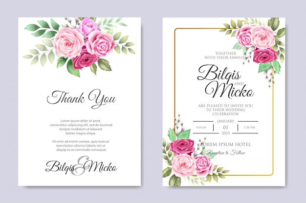 Beautiful wedding invitation with floral leaves