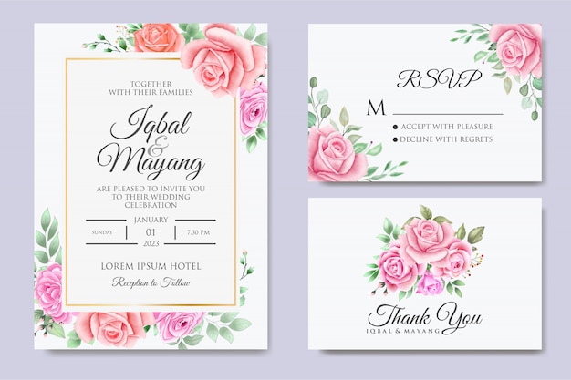 Beautiful wedding invitation with floral leaves