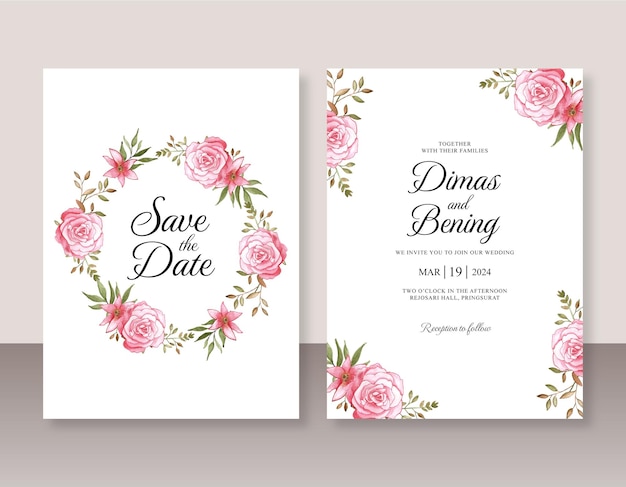 Vector beautiful wedding invitation with flowers watercolor