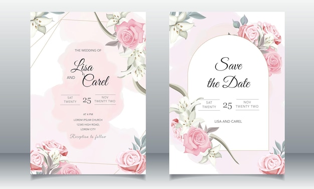 Vector beautiful wedding invitation with pink floral template