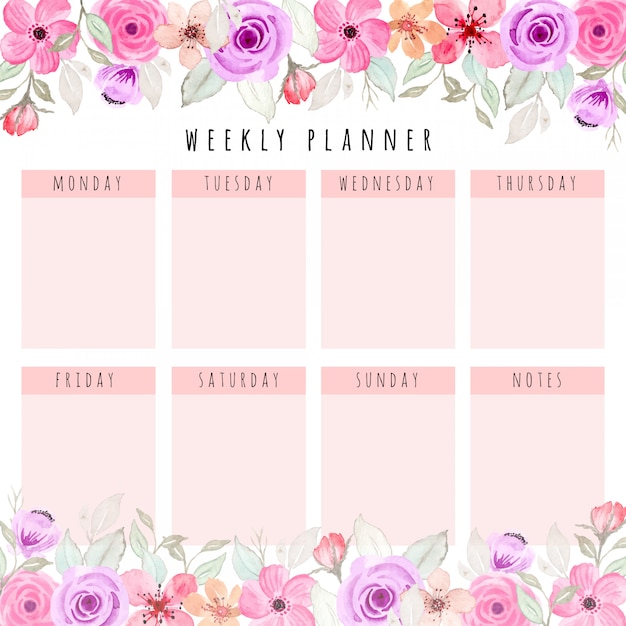 Bellissimo planner settimanale con acquarello floreale