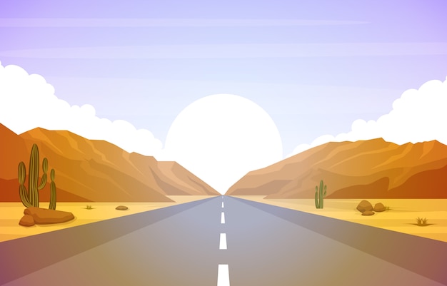 Vector beautiful western desert landscape with sky rock cliff mountain illustration