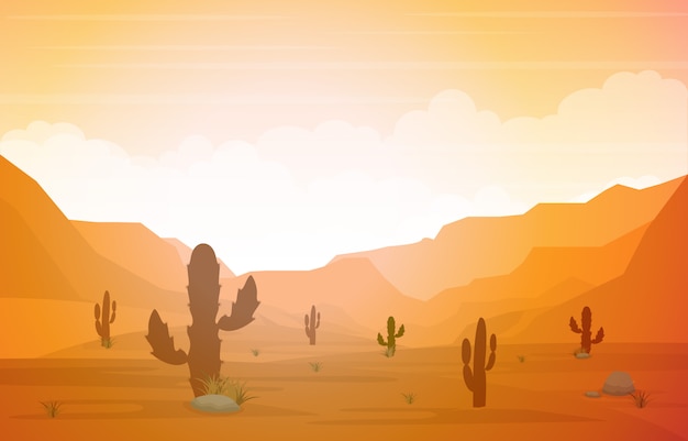 Vector beautiful western desert landscape with sky rock cliff mountain illustration