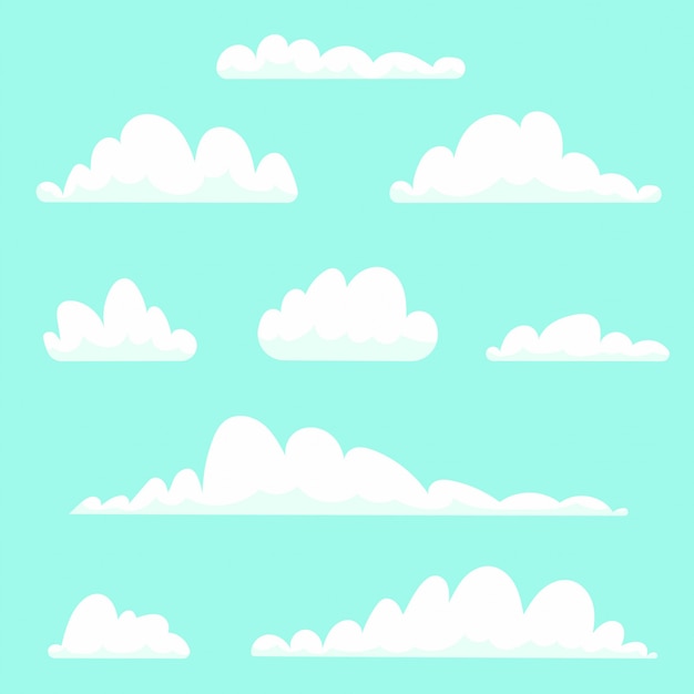 Beautiful white cartoon cloud set isolated on blue