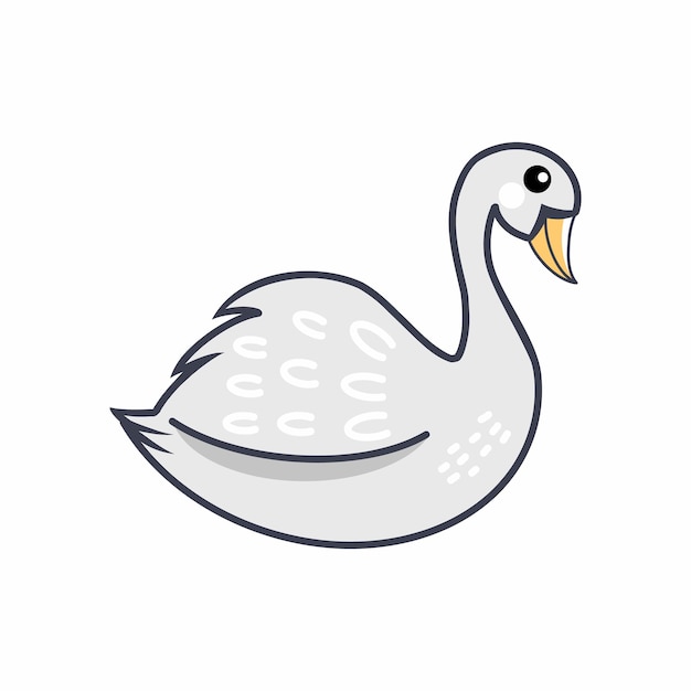 Beautiful white swan Vector doodle illustration Drawing for children's book with animals and birds