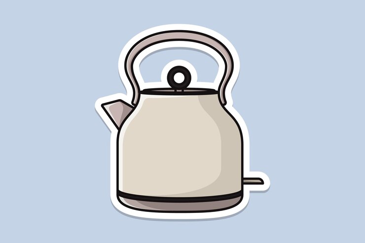 Vector 아름다운 화이트 티 케틀 스티커 디자인 터 일러스트레이션 부 인테리어 객체 아이콘 개념
