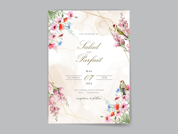 Beautiful wild flowers wedding invitation card