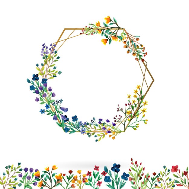 Vector beautiful wildflower vintage style hexagon frame template