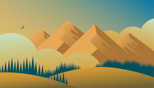 Vector beautiful wildlife landscape with mountains and forest