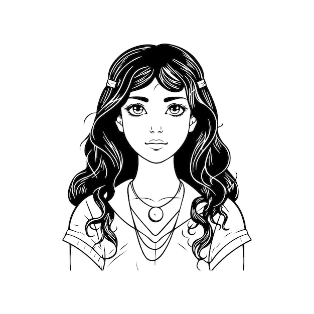 Beautiful witcher girl handdrawn black and white illustration