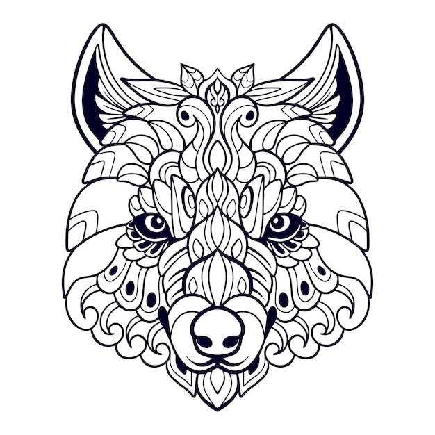 beautiful wolf head mandala arts isolated on white background
