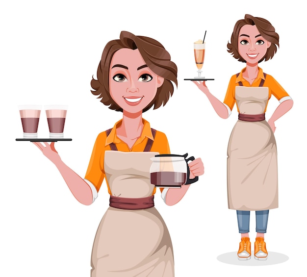 Beautiful woman barista cartoon character