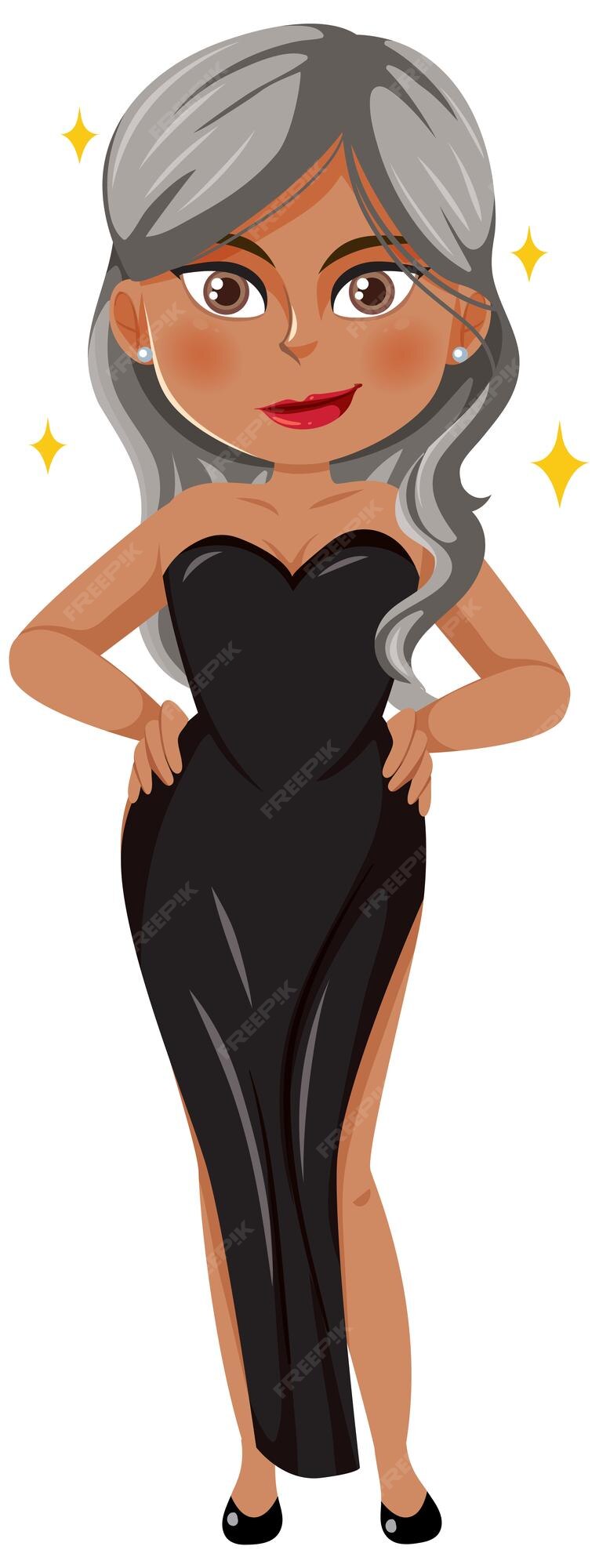 Premium Vector | Beautiful woman in black dress cartoon character