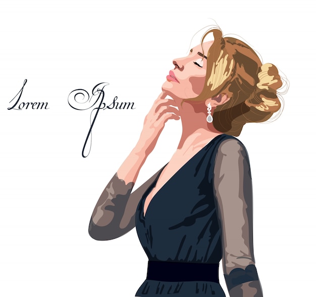 Vector beautiful woman in a black dress