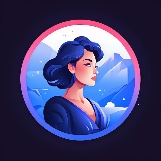 Vector beautiful woman in blue jacket and winter landscape with mountains vector illustration beautif