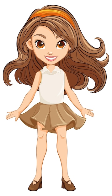 Vector beautiful woman cartoon character in mini skirt dress