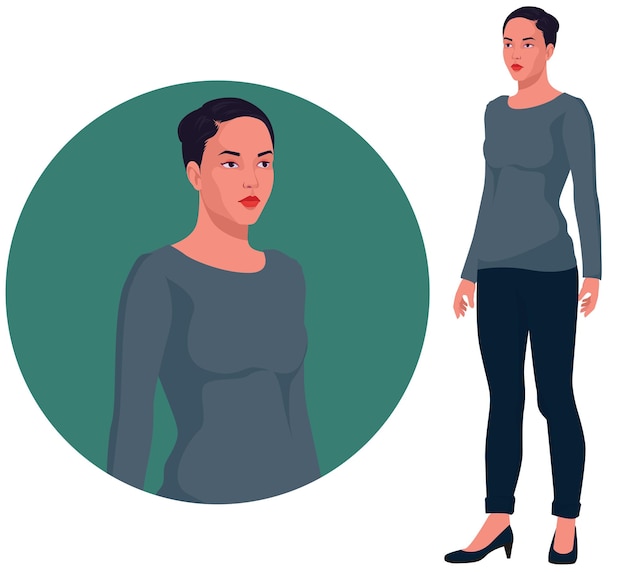beautiful woman character in different poses set of vector flat style