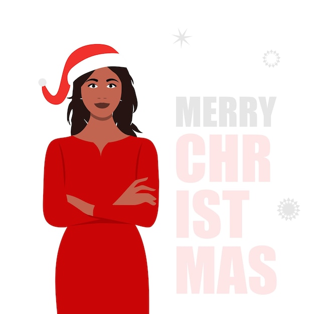 Beautiful Woman in Christmas Greeting Vector