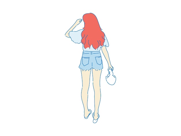 Beautiful woman cute girl standing behind , backside view of person , vector