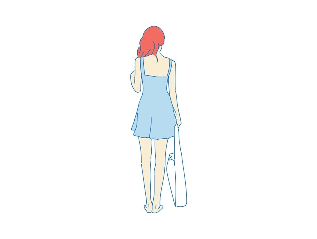 Beautiful woman cute girl standing behind , backside view of person , vector