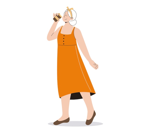 Beautiful woman in a dress drinking coffee Vector isolated young girl with a paper glass with a drink flat style