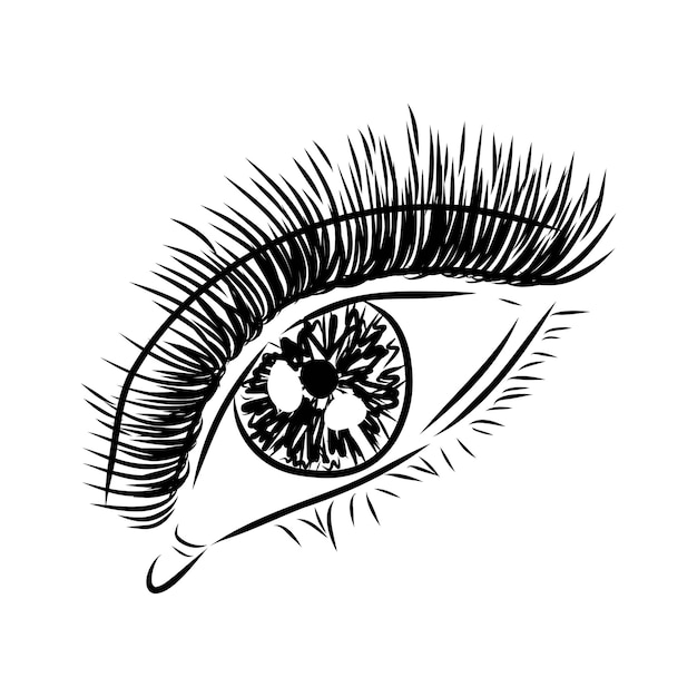 Bella donna occhi disegno schizzo illustrazione moda vettoriale in bianco e nero