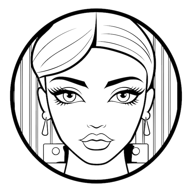 Beautiful woman face cartoon vector illustration graphic design in black and white