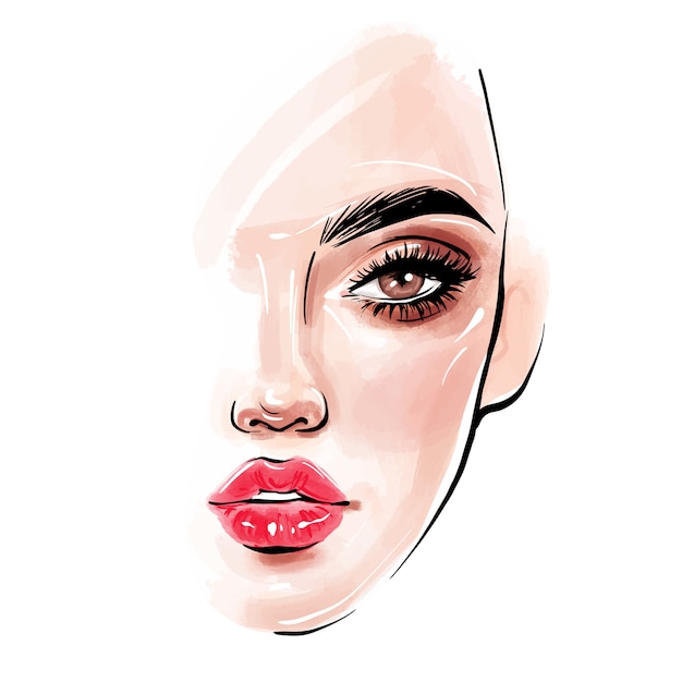 Vector beautiful woman face. girl portrait with long black lashes