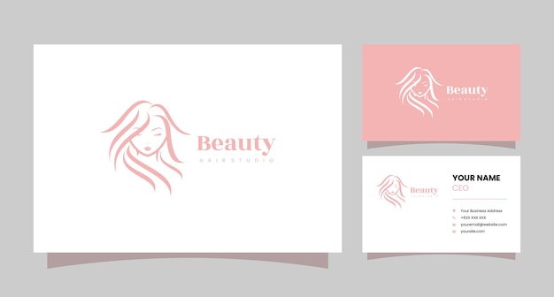 beautiful woman face logo with business card