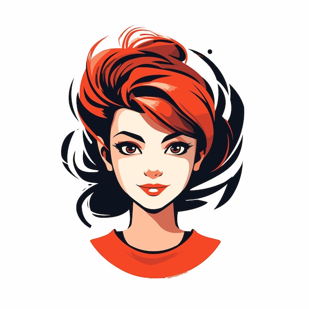 Beautiful woman face Portrait of beautiful girl with red hair Vector illustration