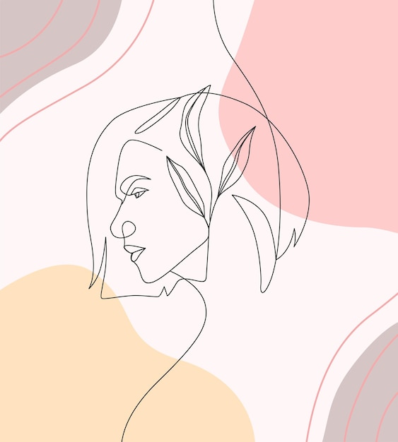 Beautiful woman and flowers in minimal art style