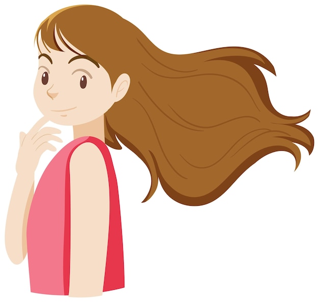 Vector beautiful woman has long hair in pink dress