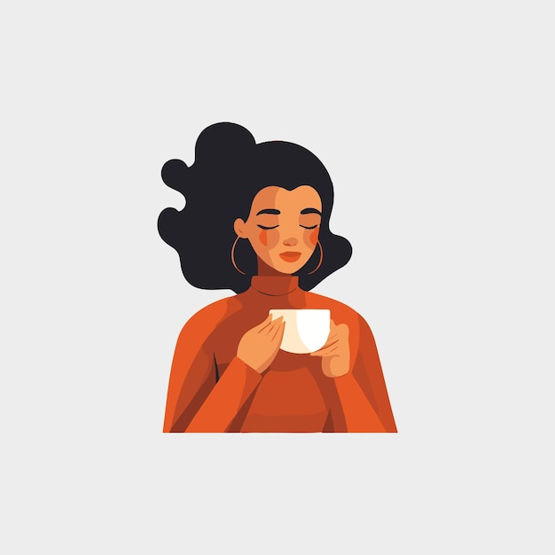 Vector beautiful woman having a cup of coffee in the morning