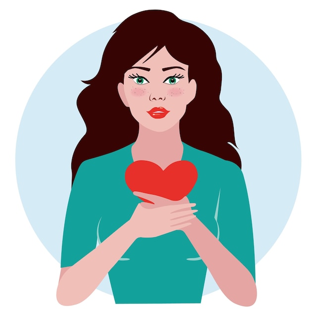 Vector beautiful woman holding heart