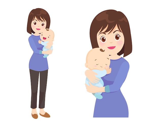 ベクトル 美しい女性が赤ちゃんを抱きしめている