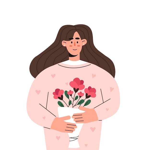 Beautiful woman holds a bouquet of flowers